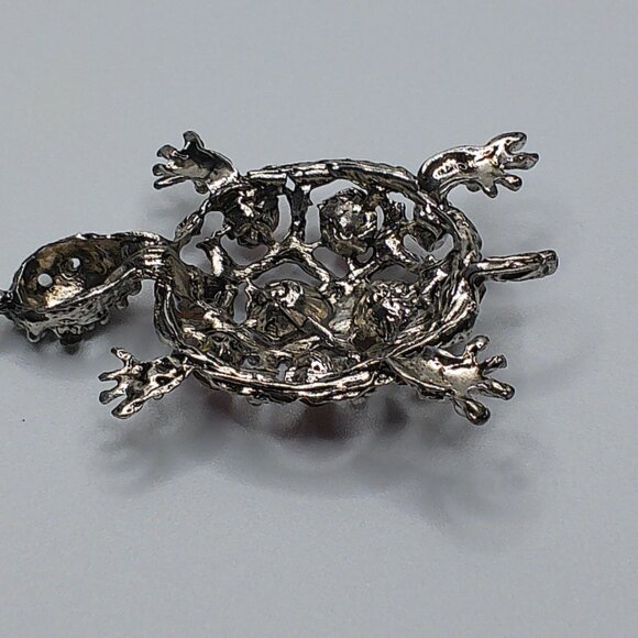 Red silver Turtle Pendant, silver color, red rhinestone, shiny crystals details - Picture 7 of 7